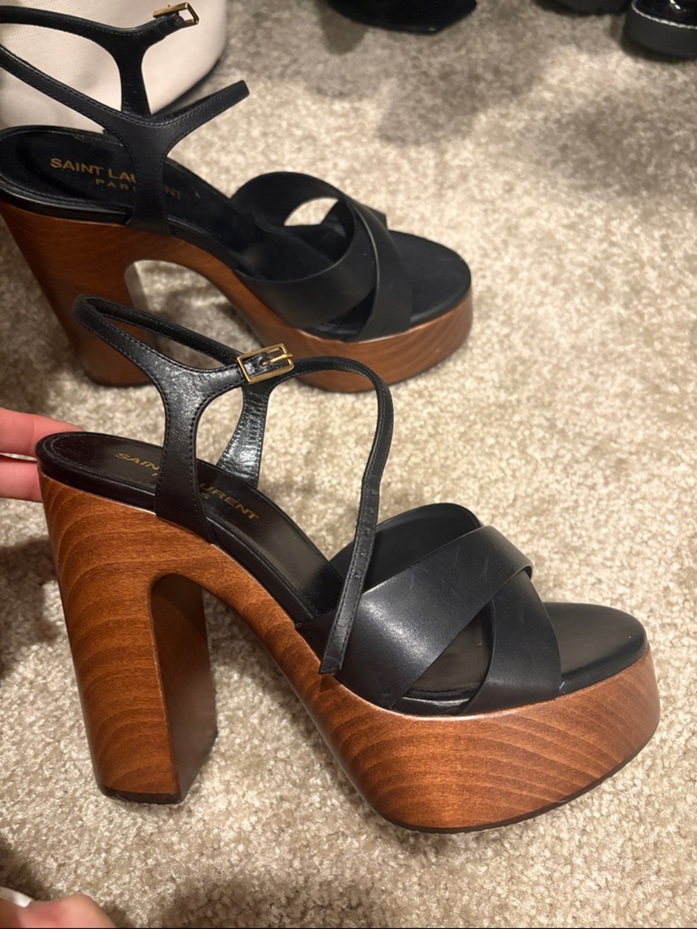 Saint Laurent chunky wooden heels